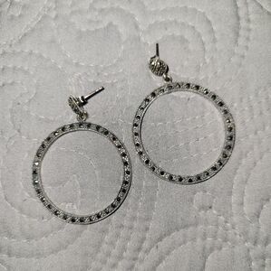 Large Sterling Marcasite Gypsy Hoops